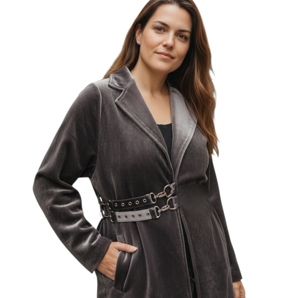 Elegant Gray Velvet Women's Coat